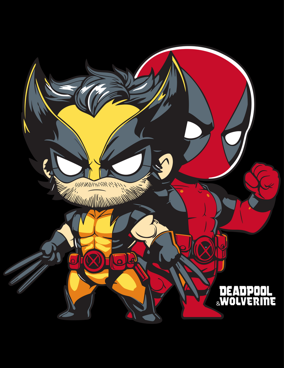 Wolverine \u0026 Deadpool Chibi Team-Up T-Shirt, image size:927x1200