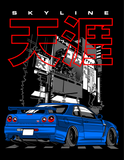 R34 Stance Skyline GTR Racing Car Night City T-Shirt