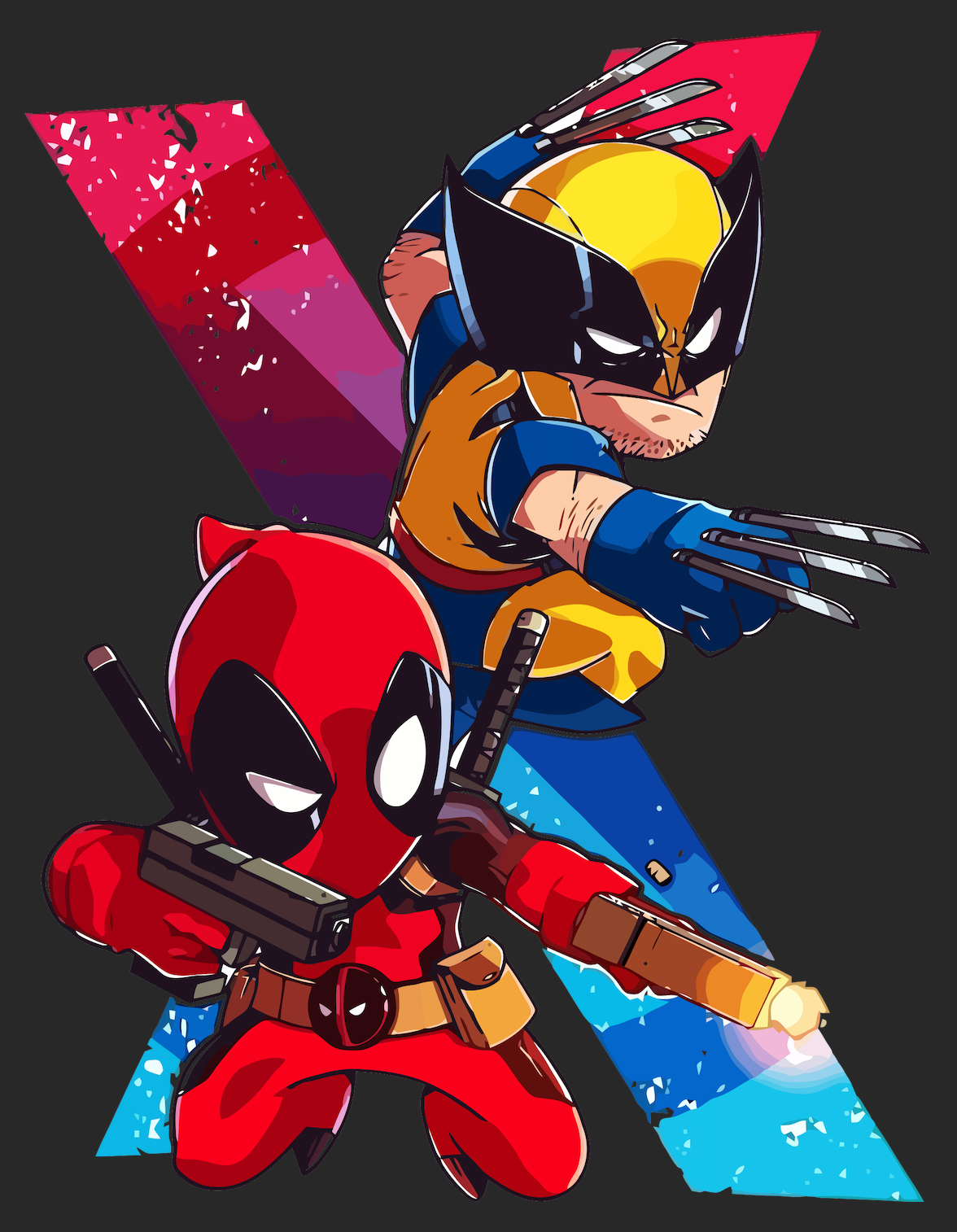 Wolverine \u0026 Deadpool Chibi Team-Up T-Shirt – MegaMixx Toys, image size:1176x1514